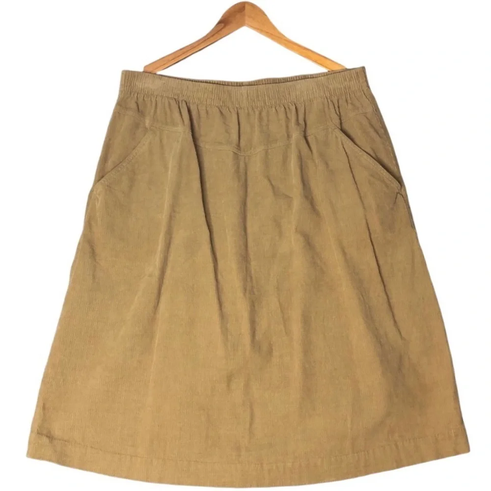 Vintage BFA Corduroy Midi Skirt Sz 18W Cotton Tan Full Pockets Casual Western